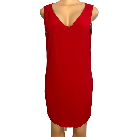 Theory Red V-neck Shift Dress - Picture 3 of 10